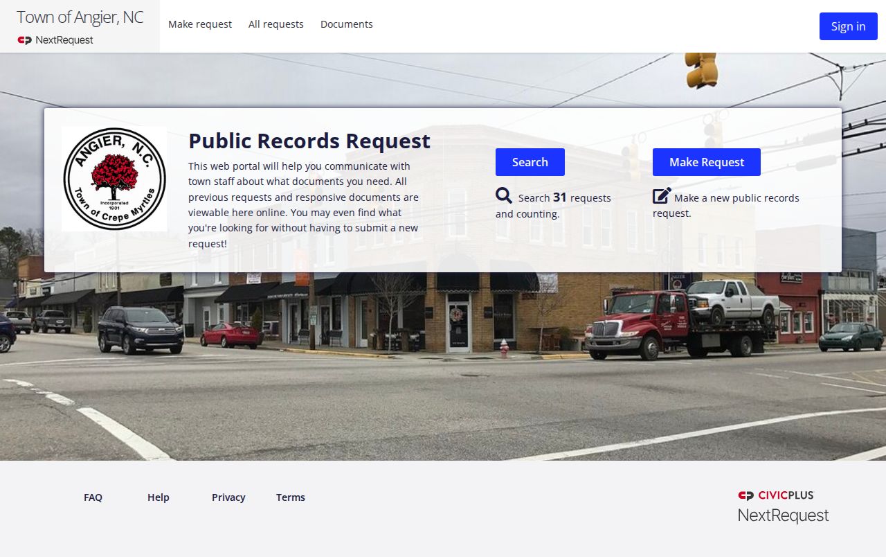 Town of Angier NextRequest public records portal