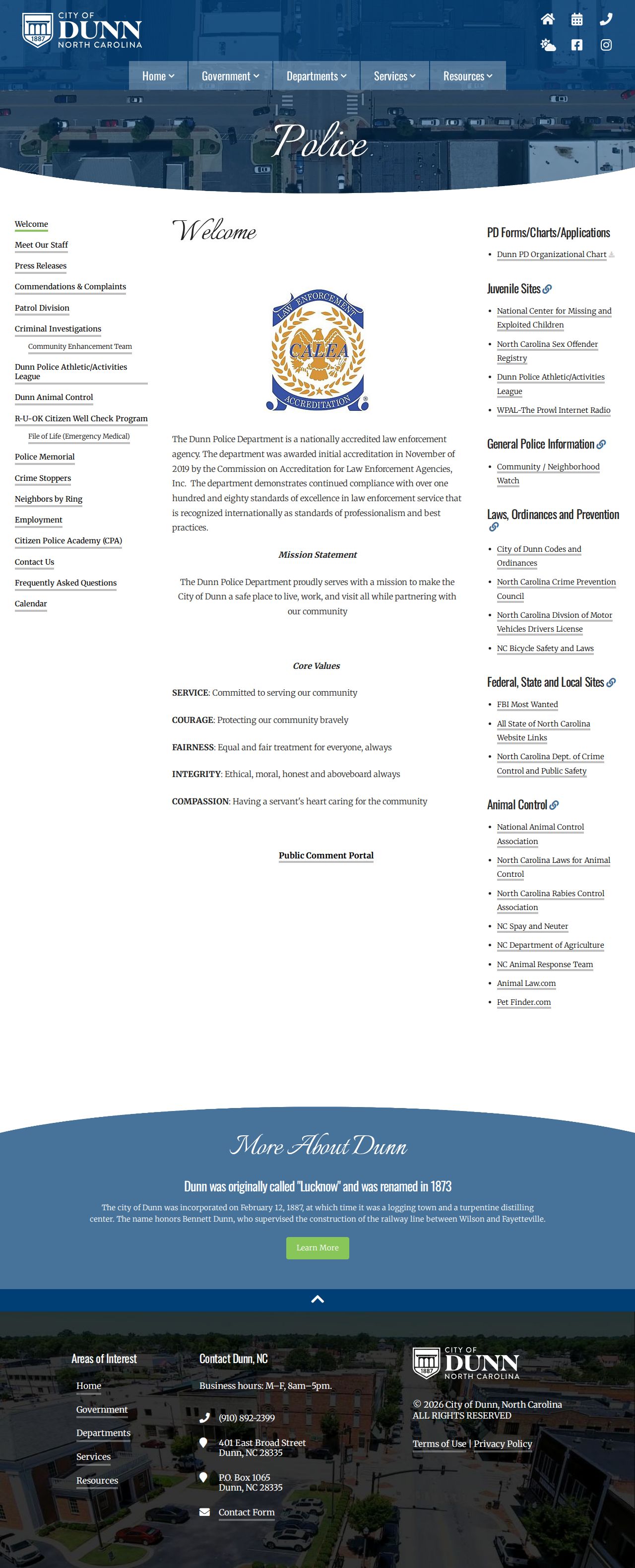 Dunn criminal records information on the official Dunn Police page