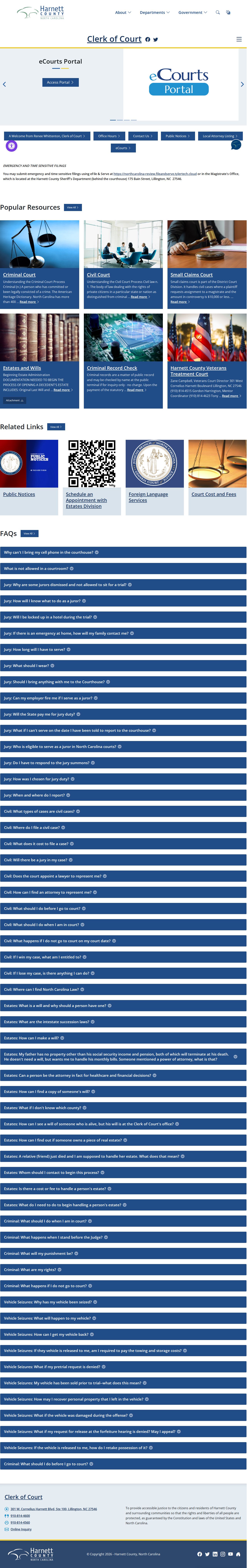 Harnett County criminal court records on the clerk homepage