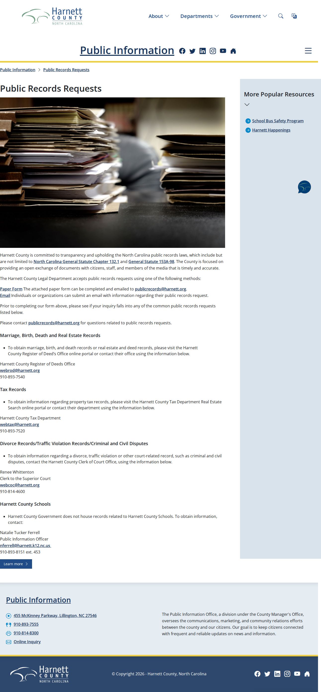 Harnett County criminal records public request instructions