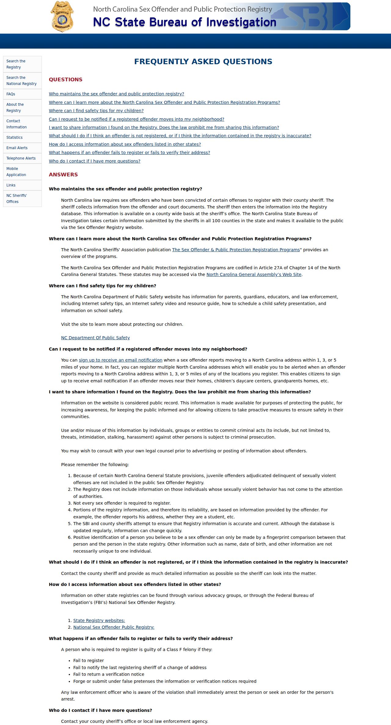 Harnett County sex offender registry FAQ and accuracy guidance