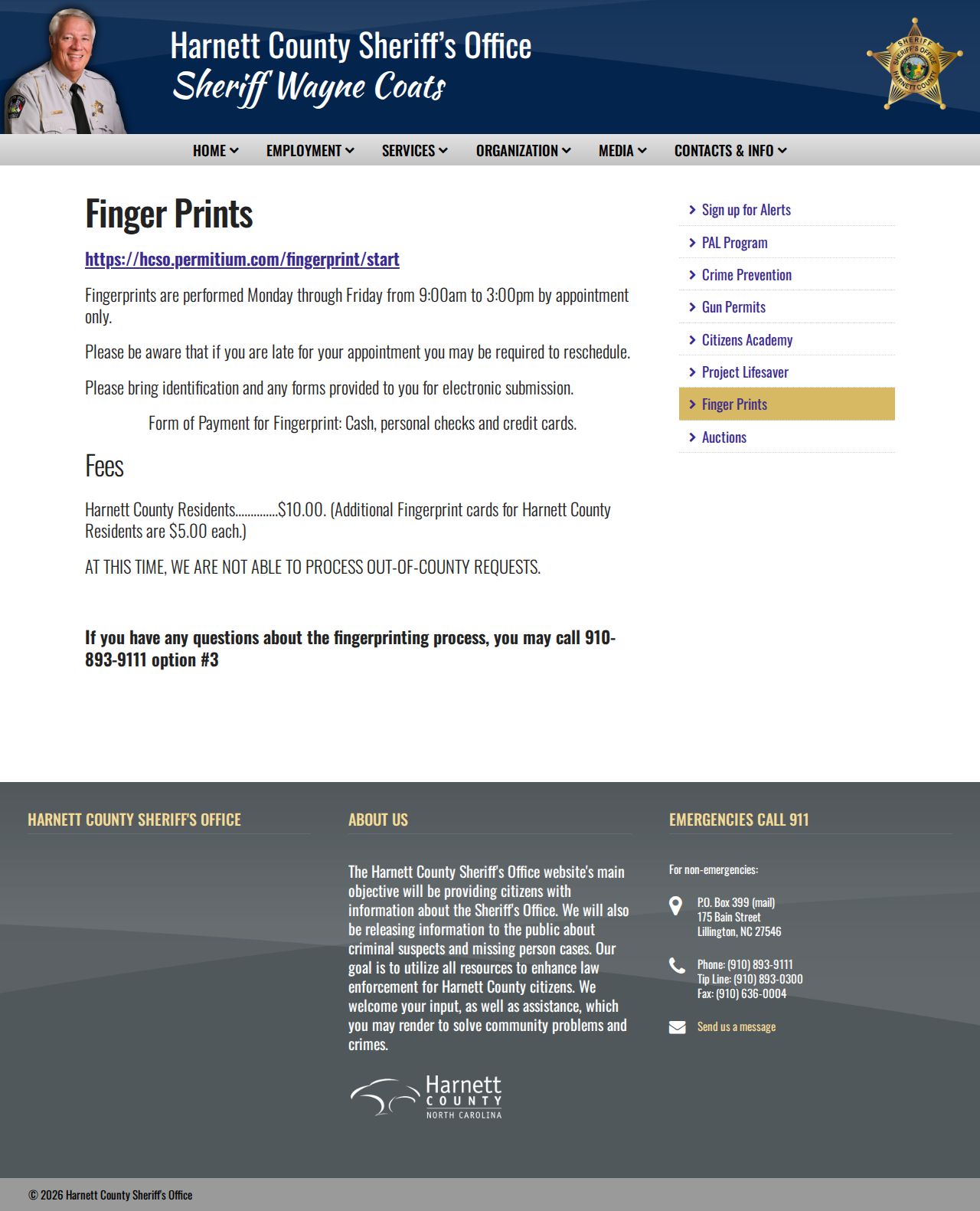 Harnett County arrest history sheriff fingerprint service